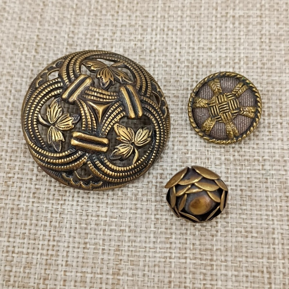 Vtg Brass Button Lot Openwork Mesh Domed Leaves Flower Petals Art Nouveau